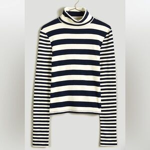MADEWELL Contrast striped turtleneck in deep indigo and white NWT - Size L